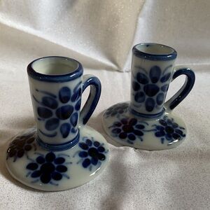 Hand painted candle stick holders - set of 2